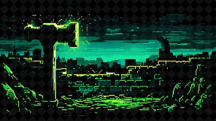 PSD png retro pixel frame envuelto alrededor decorado con iconos de 8 bits y forma de neón y2k en fondo oscuro