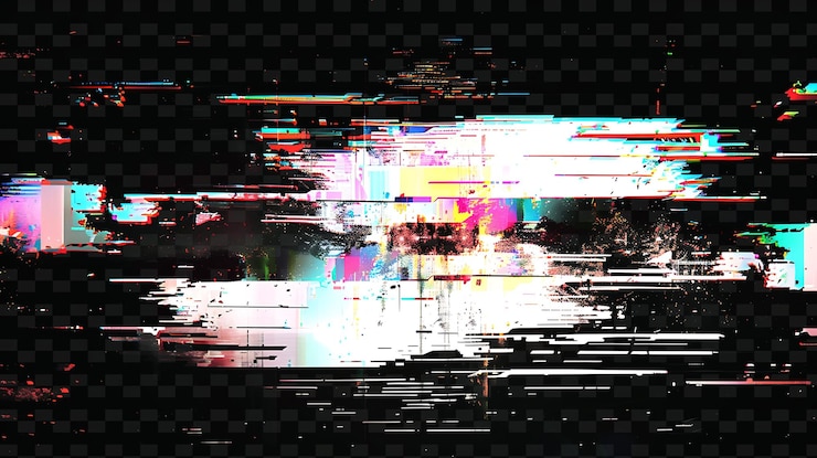 PSD png retro vhs glitch con distorsione pixelata forme geometriche illustrazione texture sfondo