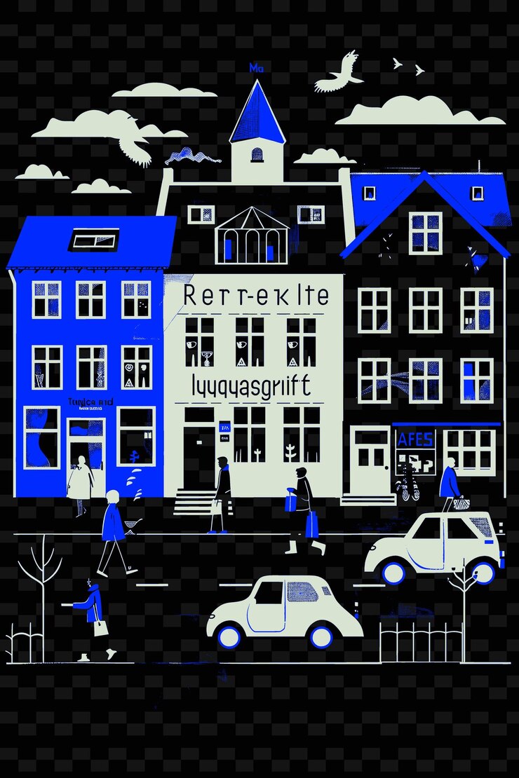 PSD png reykjaviks laugavegur con escena callejera de moda arte callejero de ilustración decoración artística de la escena de las ciudades