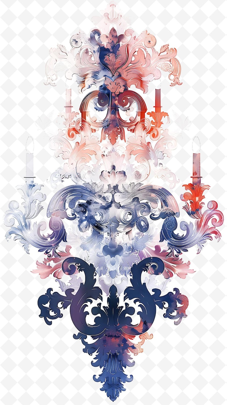 PSD png rococo glitch con patrones ornamentados formas intrincadas y ilustraciones mudas textura de fondo