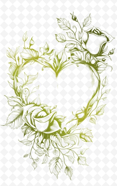 Png Romantic Postcard Design con una cornice a forma di cuore stile Sur Outline Arts Scribble Decorative