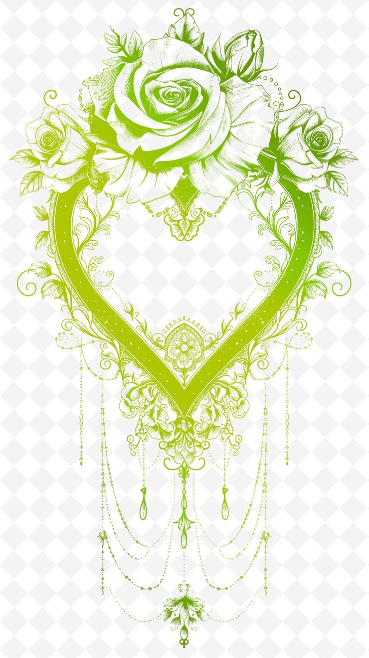 PSD png romantický design pohlednice s rámečkem ve tvaru srdce styl design outline arts čmáranice dekorativní