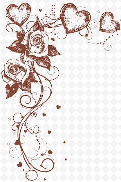 PSD png romantische rahmenkunst mit rosen und liebesbriefen dekorationen b illustration rahmenkunst dekorativ