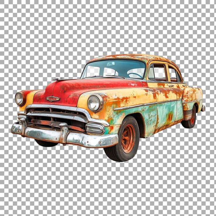 PSD png rusteaten vintage car contra un fondo transparente