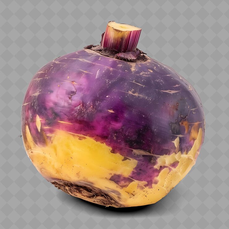 PSD png rutabaga root vegetable forma redonda caracterizada por sus verduras frescas aisladas de amarillo