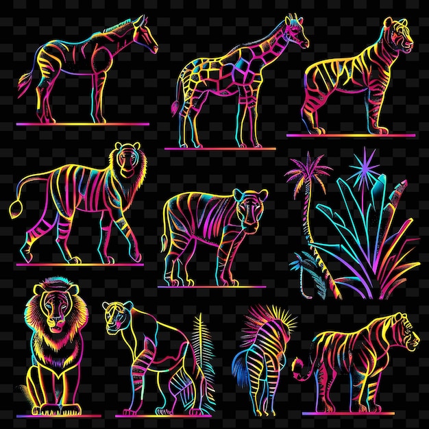 PSD png safari tape decalque com desenhos inspirados na vida selvagem africana creative neon y2k shape decorative