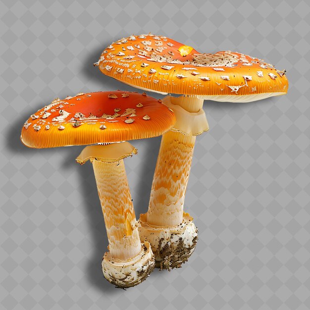 PSD png saffron milk cap mushrooms caps rojas naranjas con manchas blancas aisladas vegetales limpios y frescos