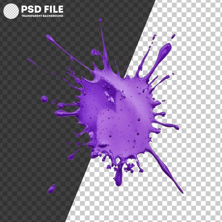 PSD png salpicaduras de pintura púrpura sobre un fondo blanco
