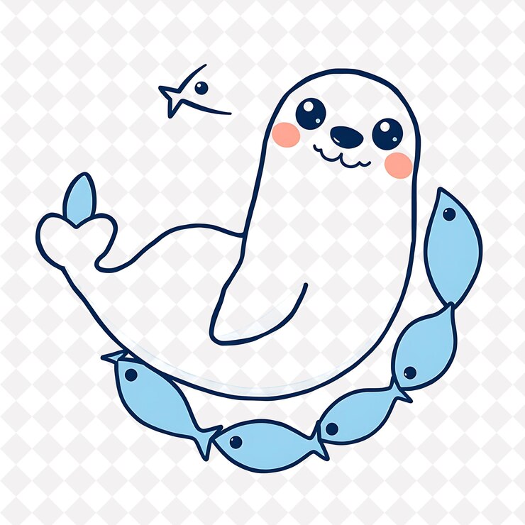 PSD png sello exaltado con formas de peces dispuestas como un círculo juguetón y fresco arct diseño de animales lindos
