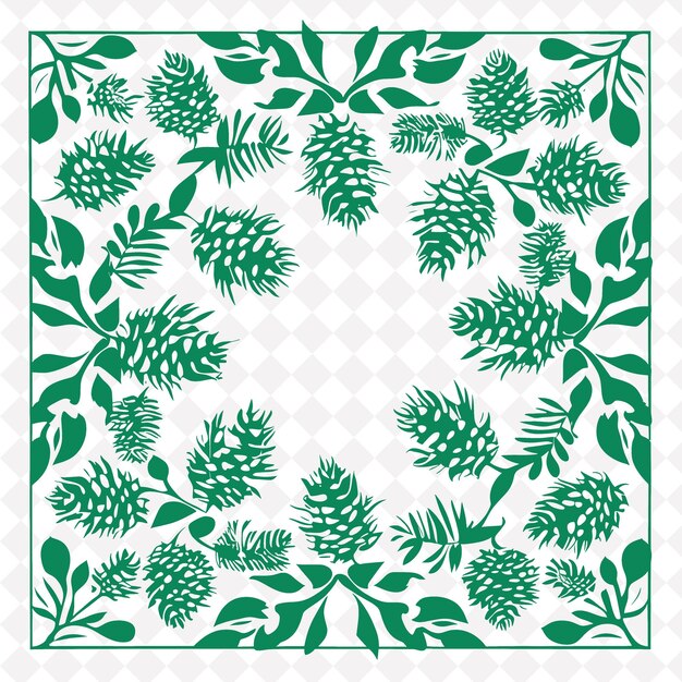 PSD png sequoia arte folclórica com cones e folhas para decorações na ilustração outline frame decor