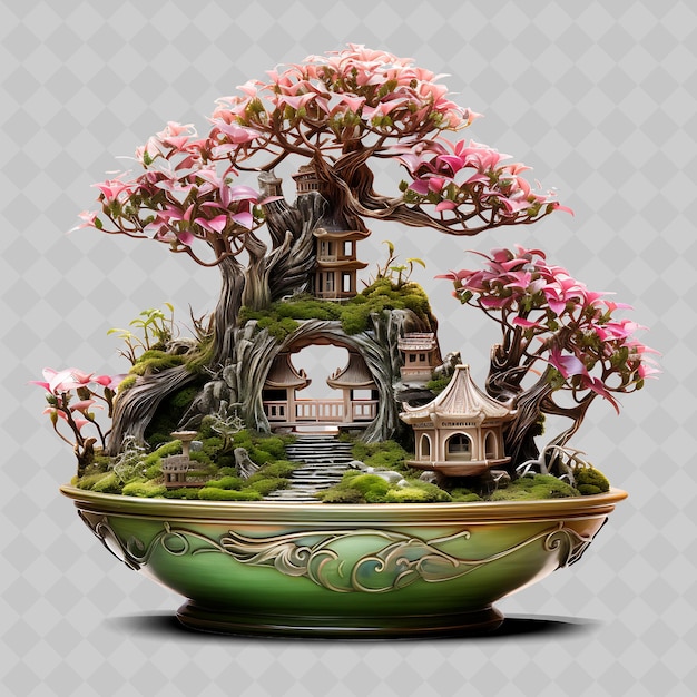 PSD png serissa bonsai pot de cristal petites feuilles concept de jardin de fées décor d'arbres transparents et diversifiés