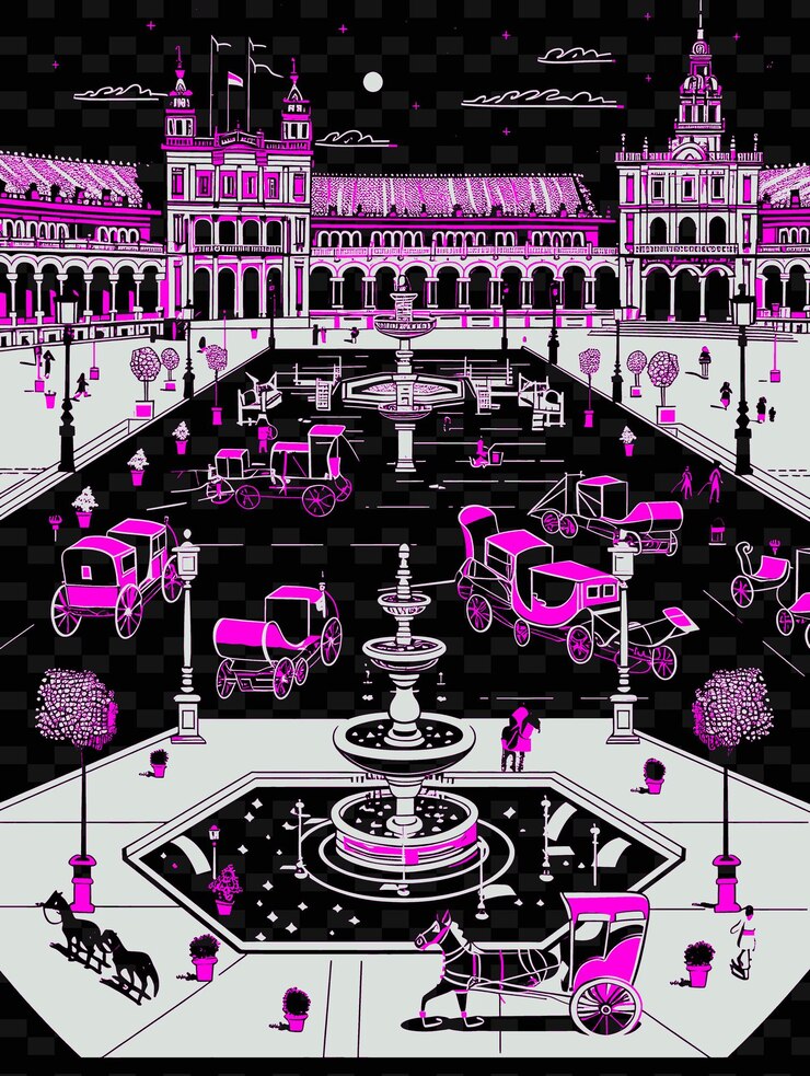 PSD png sevilla plaza de espaa con impresionante escena callejera azulejada una ilustración escena de la ciudad decoración artística