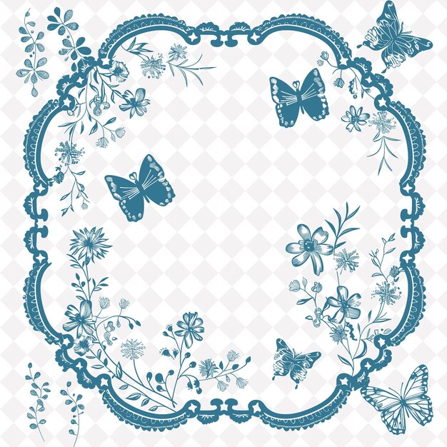 PSD png shabby chic día de la madre arte folclórico con flores y mariposas colección de arte de contorno tradicional