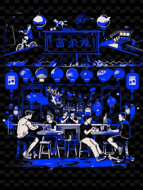 PSD png siem reaps pub street com vida noturna street scene bares clubes ilustração cidades scene arte decoração