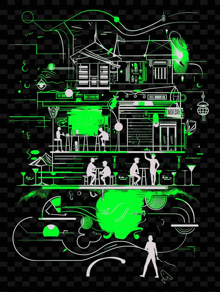 PSD png siem reaps pub street mit nachtleben street scene bars clubs illustration städte scene kunst dekor