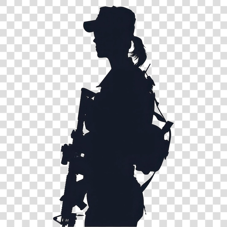 PSD png silhouette armed soldier female profile