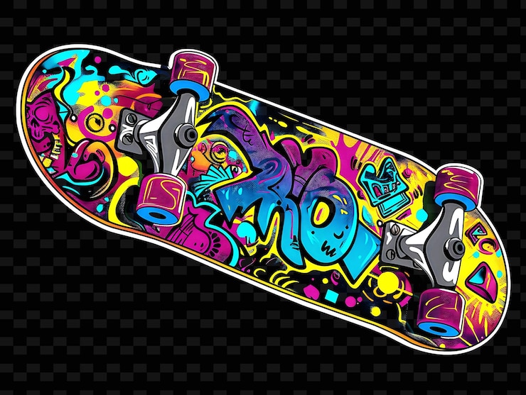 PSD png skateboard tape decalco con immagini di skateboard e graffi creative neon y2k shape decorativet