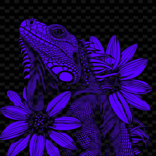 PSD png slipper flower com texturas de pele de iguana e motivos lineares w contorno de folhas animais e tropicais