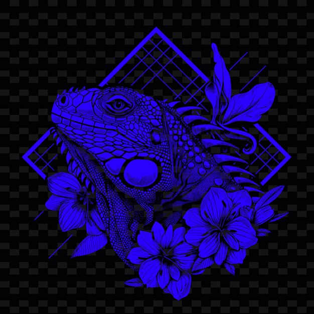 PSD png slipper flower com texturas de pele de iguana e motivos lineares w contorno de folhas animais e tropicais