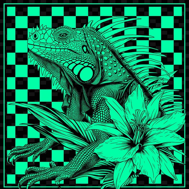 PSD png slipper flower com texturas de pele de iguana e motivos lineares w contorno de folhas animais e tropicais