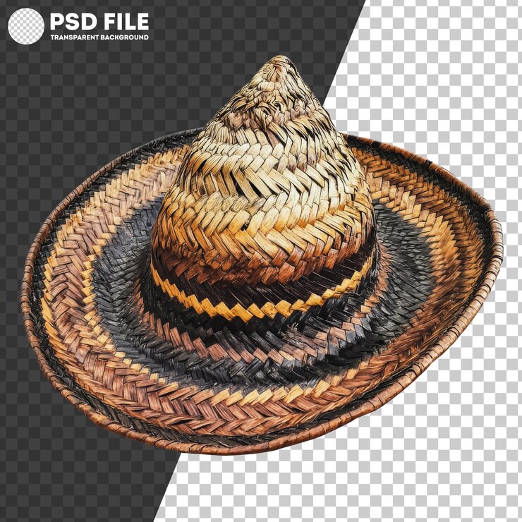PSD png un sombrero tejido tradicional que muestra patrones intrincados y tonos terrenales