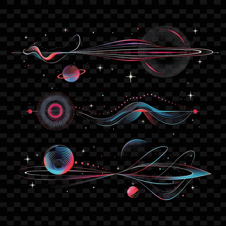 PSD png space holographic string borderlines design com planet motiillustration coleções abstratas