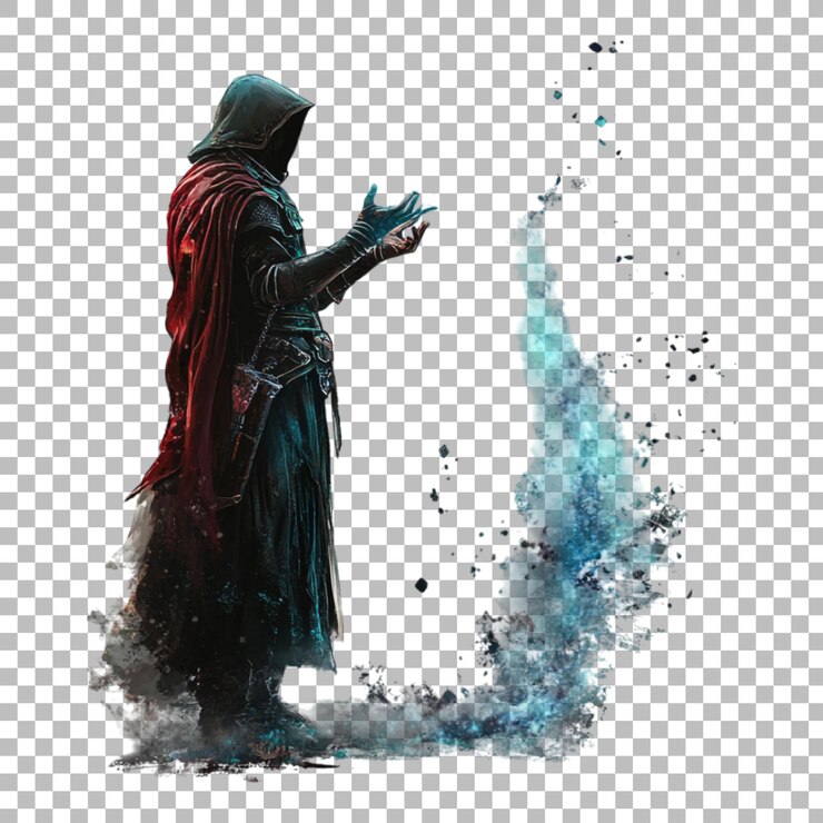 PSD png spellcasting fantasy medieval contra un fondo transparente