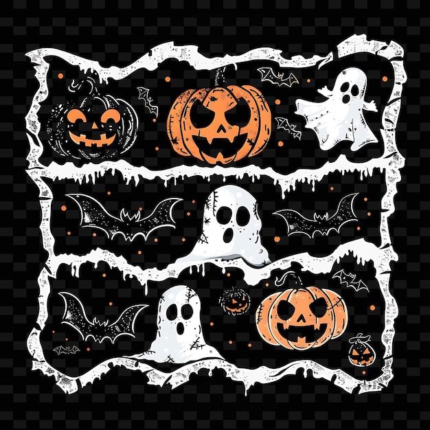 PSD png spooky tape decal com imagens de fantasmas e abóboras eerie creative neon y2k shape decorativea