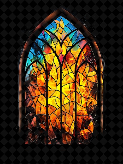 PSD png stained glass fire with colorful and intricate patterns rese neon texture effect y2k collection