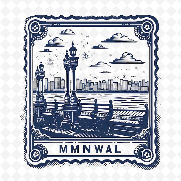 PSD png stamp mumbai city com monochrome navy blue color marine drive e minimalista estrutura de arte única