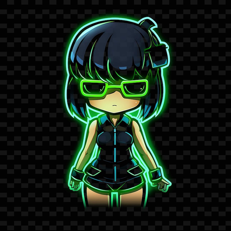 PSD png-strahlende rhythmen, die kreativität mit sticker-anime-figuren durch neonlinien entfesseln