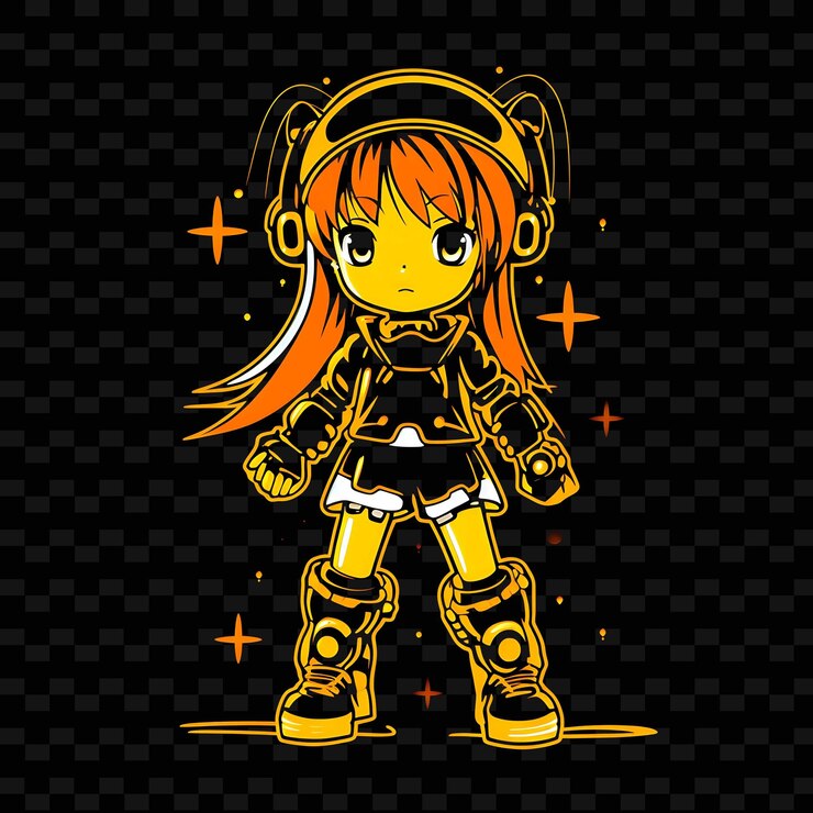 PSD png-strahlende rhythmen, die kreativität mit sticker-anime-figuren durch neonlinien entfesseln