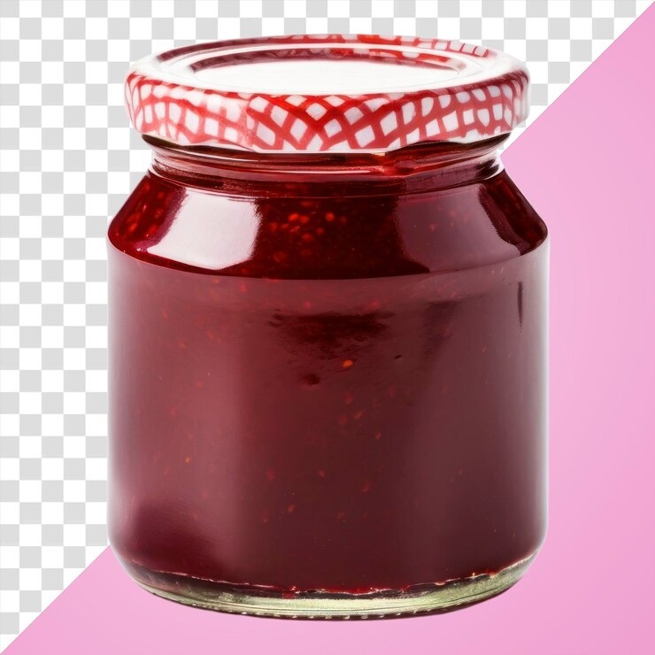 PSD png strawberry jam jar food white background