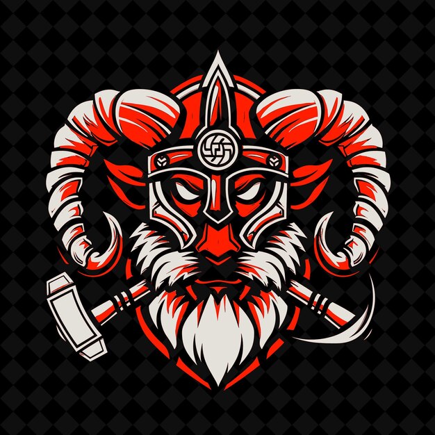 PSD png strong ram mit einem viking-kriegerhelm und hammer entworfenem umrissvektor von tiermaskottchen