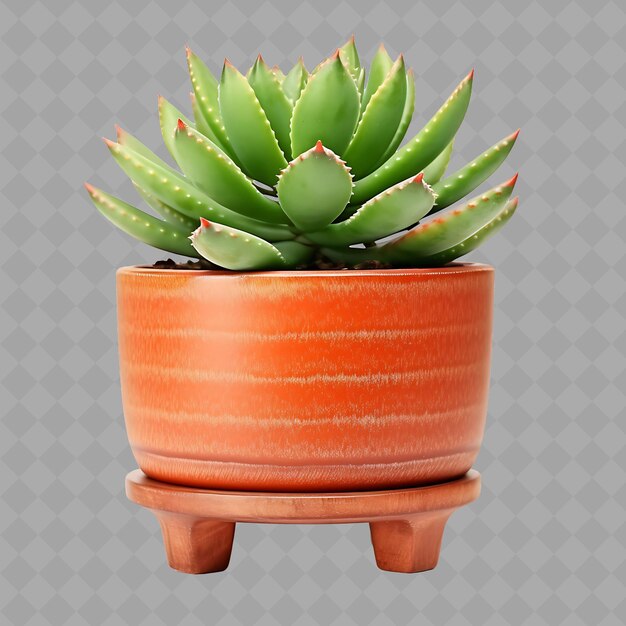 Png succulento en olla de terracota en soporte de madera con color árbol interior de quema en fondo limpio