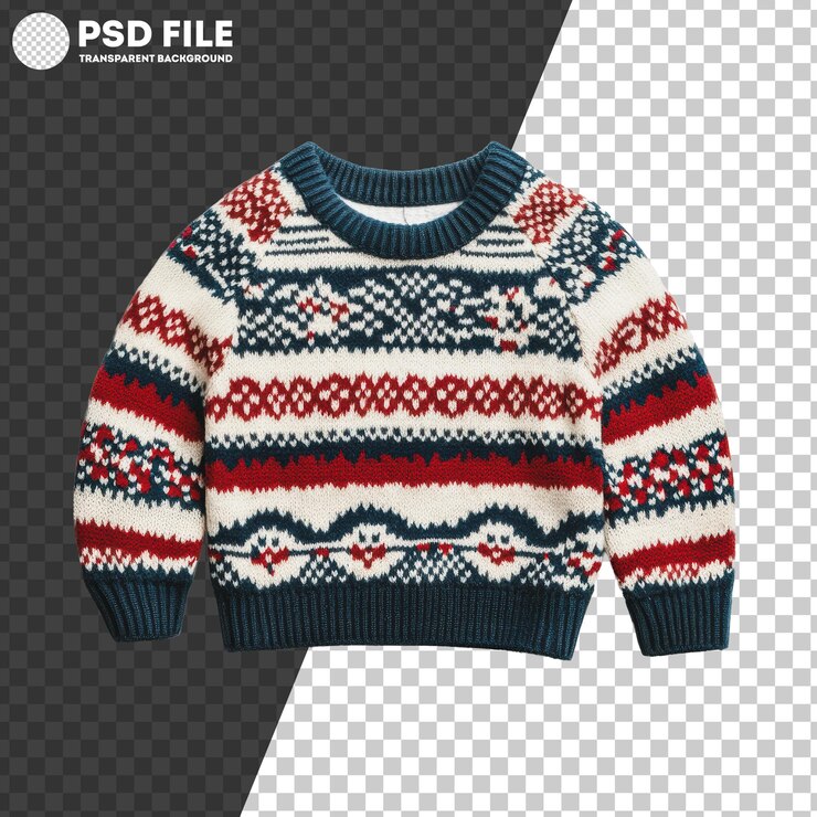 PSD png suéter de invierno acogedor con patrón festivo