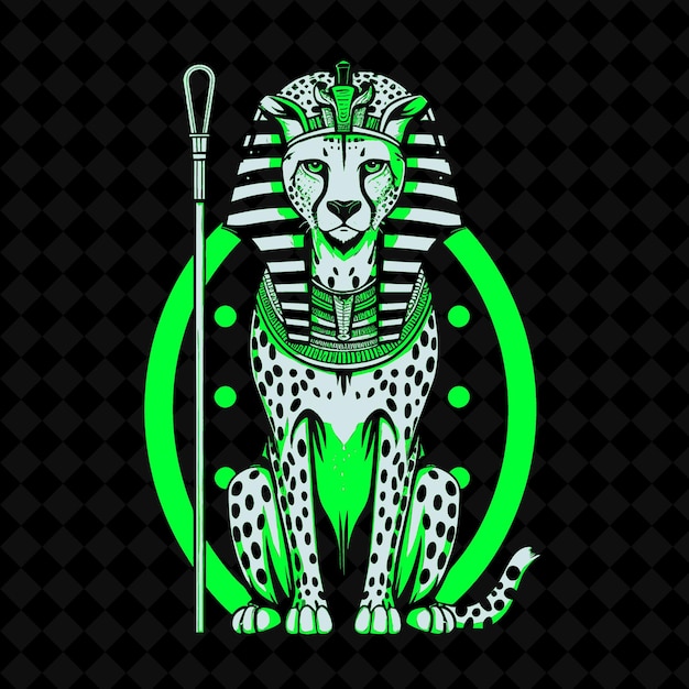 Png swift cheetah com um chapéu de faraó e bastão projetado em w vector de contorno de mascote animal