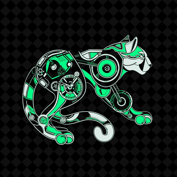 PSD png swift puma avec un corps d'horloge et une queue mécanique dessiné vecteur de contour de mascotte animale