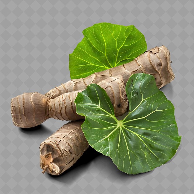 PSD png taro corms les tiges de feuilles vertes comestibles avec des corms souterrains ob les légumes frais isolés