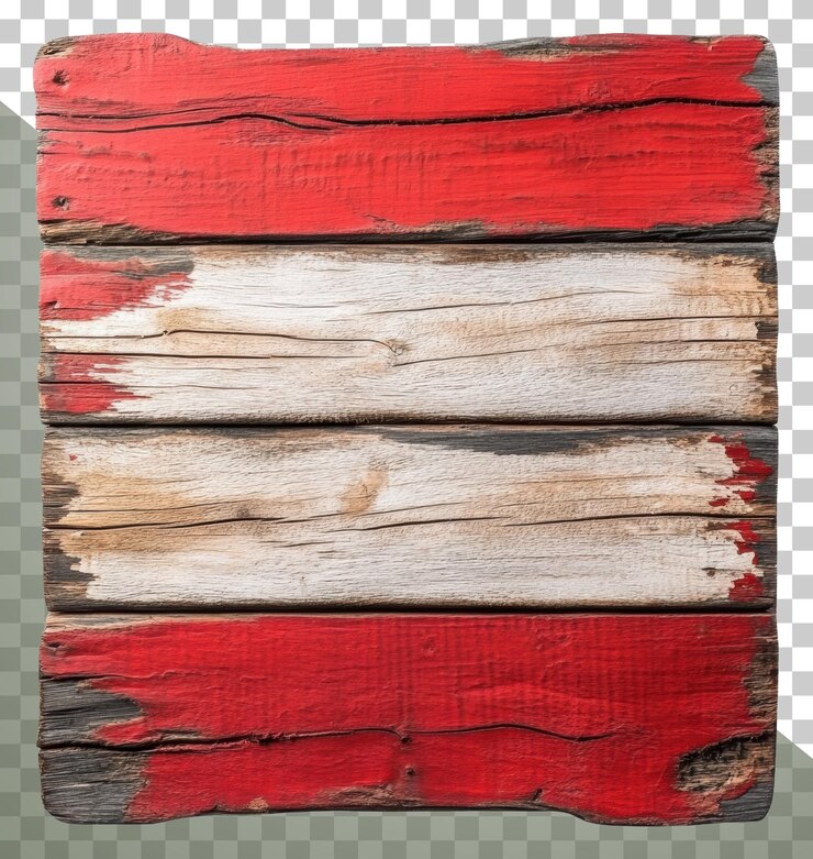 PSD png tavole di legno intemperate con vernice rossa e bianca