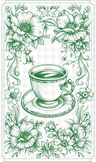 PSD png tea party einladung postkarten design mit viktorianischem rahmen st outline arts scribble dekorativ