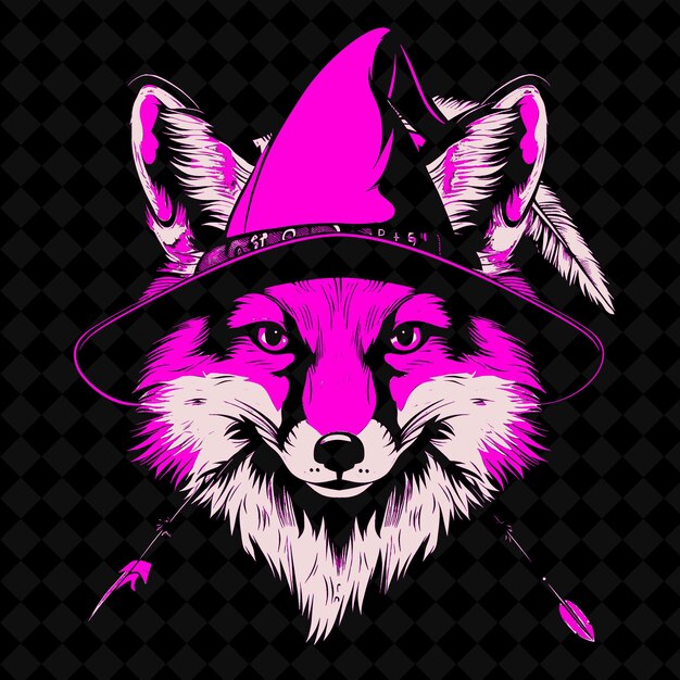 PSD png testy fox face com um chapéu de robin hood e pluma projetado wi contorno vector de mascote animal