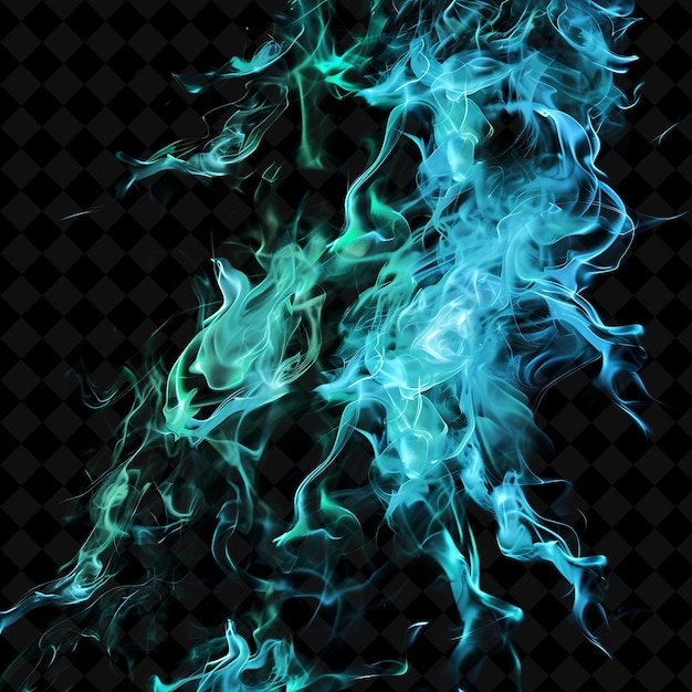 PSD png torrential blaze with blue and green flames cascading like a neon texture effect y2k collection