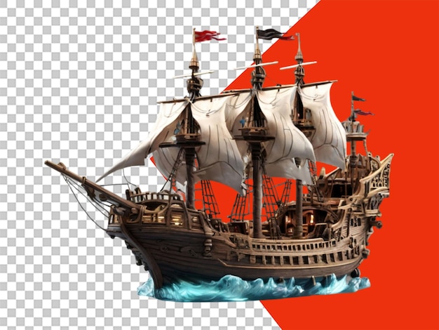 PSD png transparente disponível em 3d renderizando navio pirata fant em fundo transparente