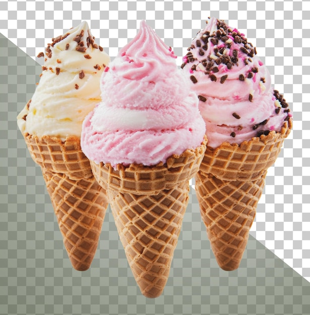 PNG Tre coni di gelato vibranti esposti