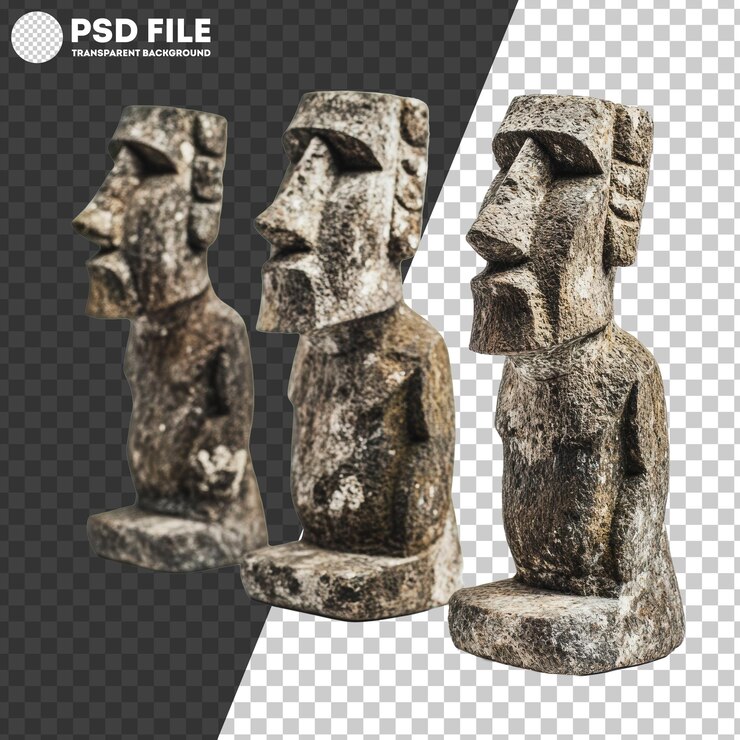 PSD png tres antiguas figuras de piedra mostradas en primer plano