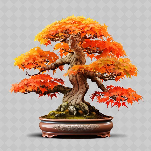 PSD png trident maple bonsai tree stone pot lobed hojas de otoño ellos transparentes decoración de árboles diversos