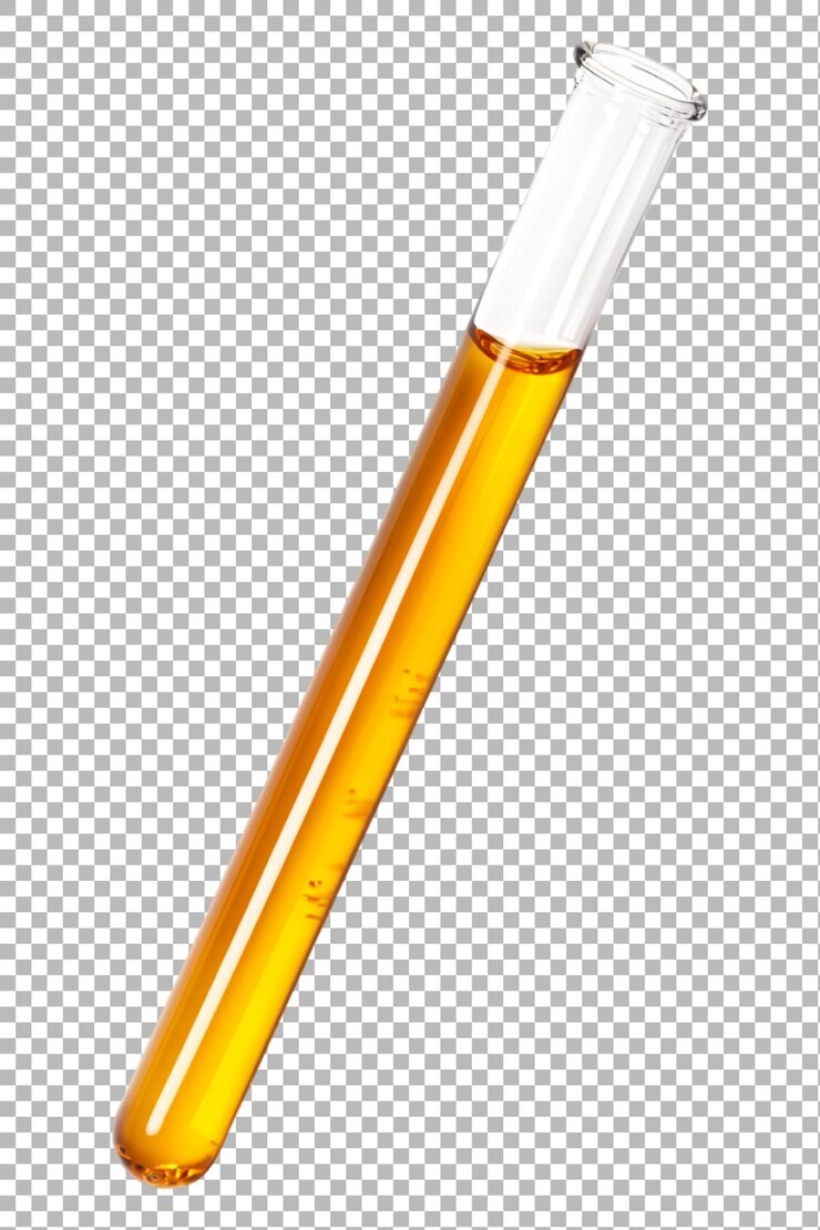 PSD png de un tubo de ensayo que contiene una muestra contra un fondo transparente