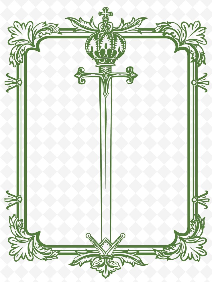PSD png tudor rose frame art com decorações de coroa e espada ilustração de borda frame art decorative