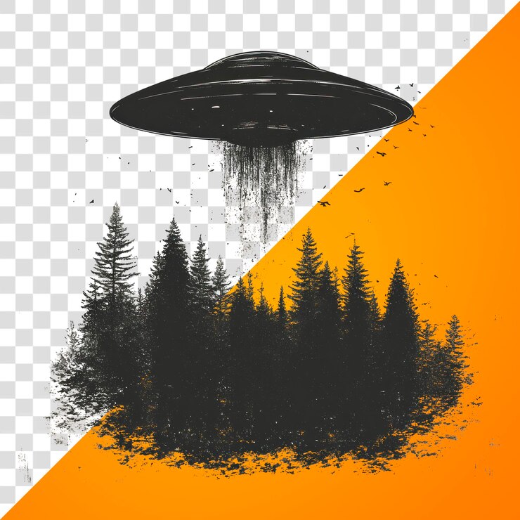 PSD png ufo naturaleza bosque negro
